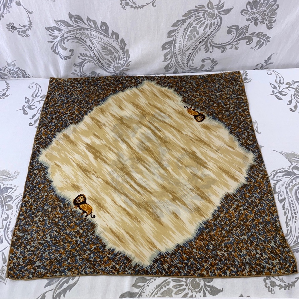 Vntg Lion Silk Scarf 1960s Made In Japan BAAR & BEARDS